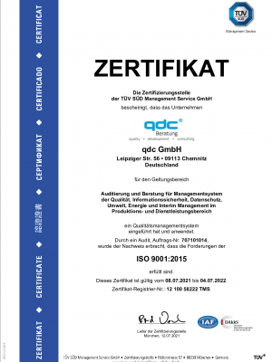 Zertifikat ISO 9001 in englisch
